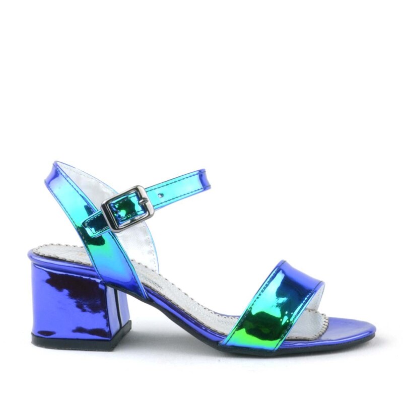 Pony Hologram Mor-Yeşil Kalın Topuklu Kız Çocuk Abiye Ayakkabı - 3