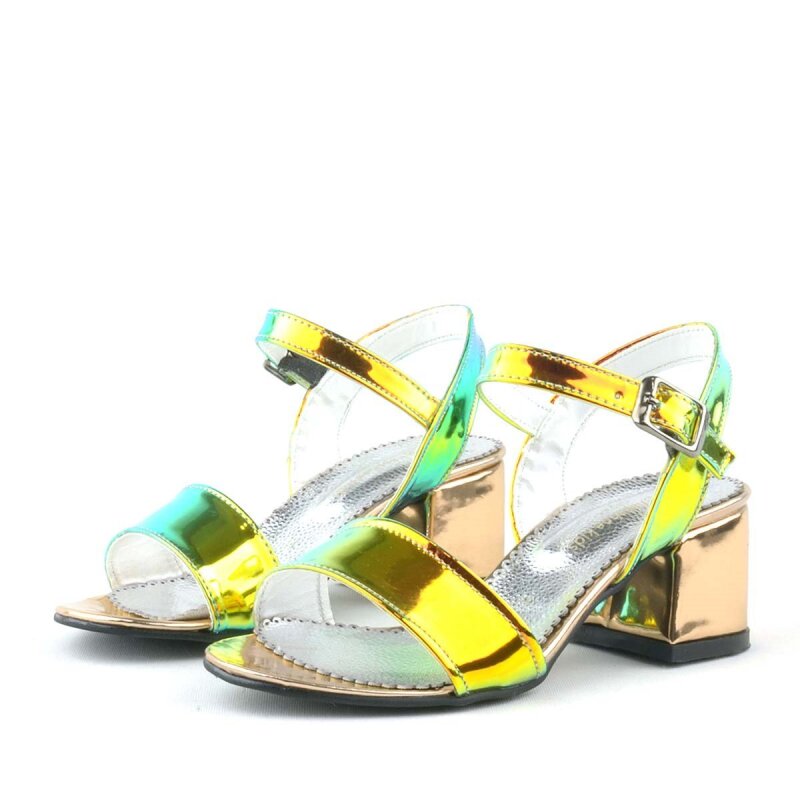Pony Hologram Bakır-Yeşil Kalın Topuklu Kız Çocuk Abiye Ayakkabı - 5
