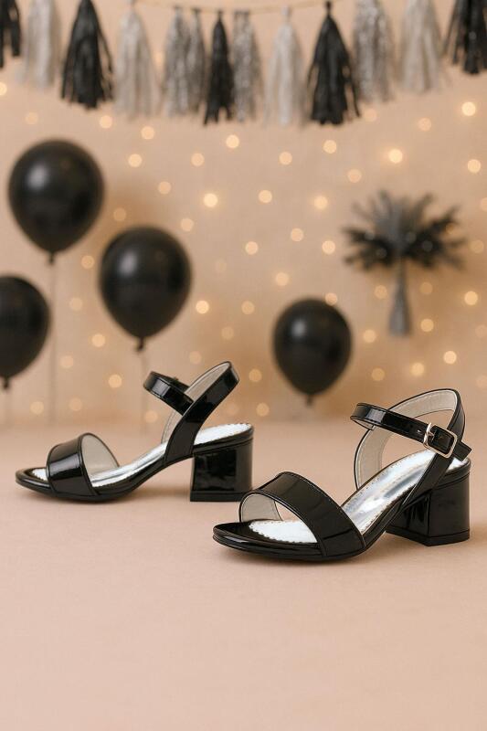 Pony Siyah Rugan Kalın Topuklu Kız Çocuk Abiye Ayakkabı - hapshoe kids