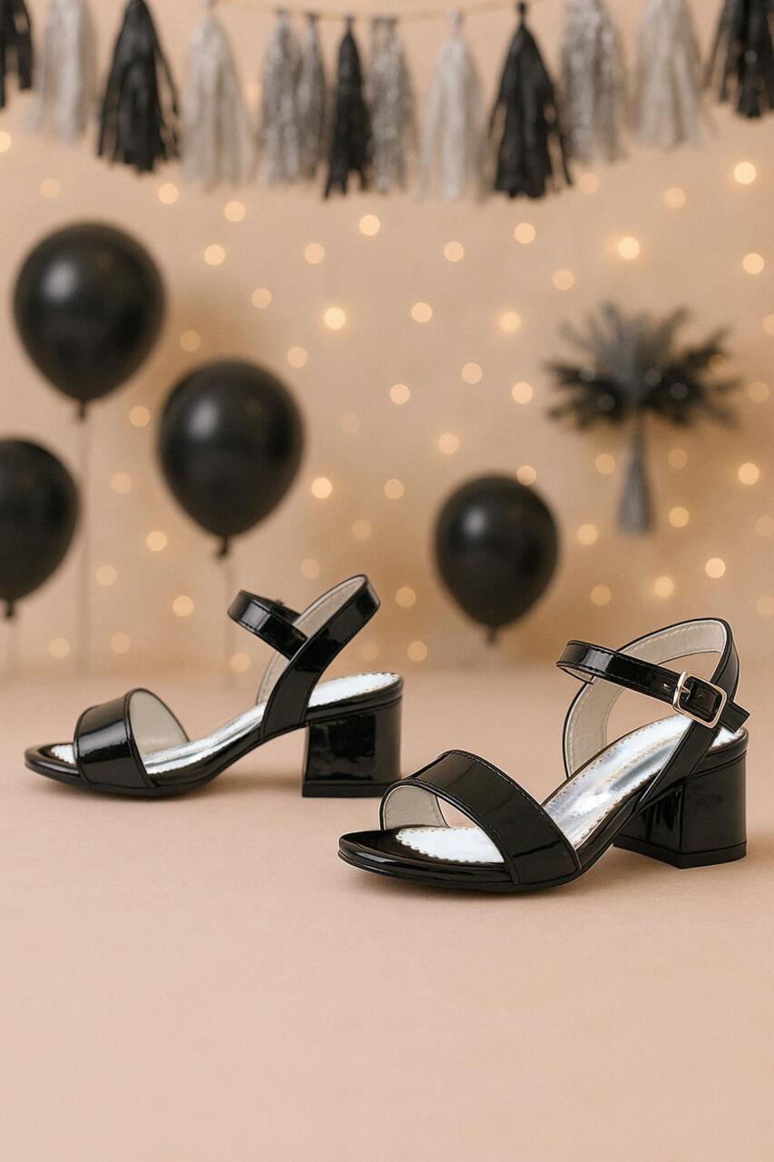 Pony Siyah Rugan Kalın Topuklu Kız Çocuk Abiye Ayakkabı - 1