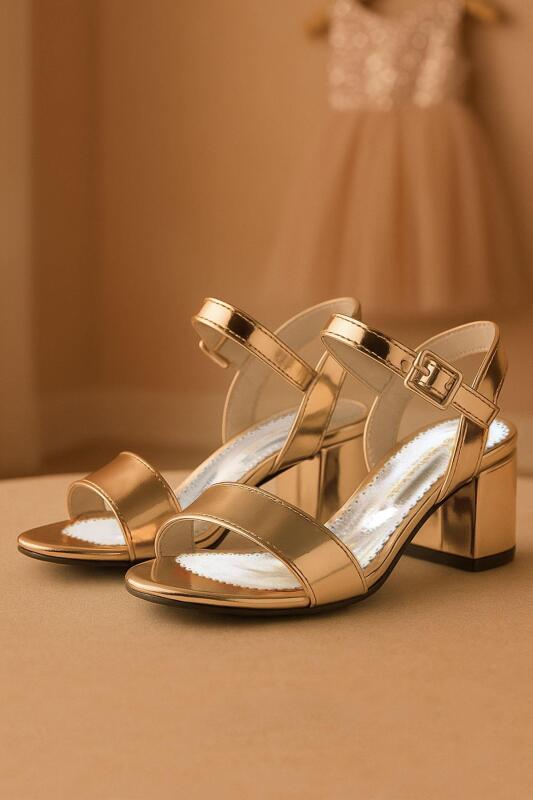 Pony Bakır Aynalı Kalın Topuklu Kız Çocuk Abiye Ayakkabı - hapshoe kids