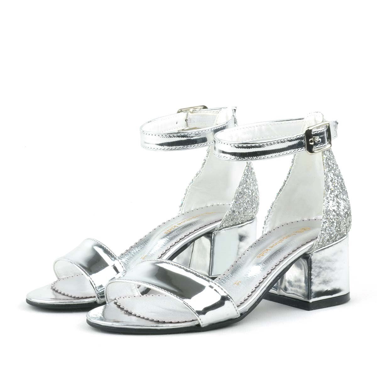 Elsa Gümüş Aynalı Simli Kalın Topuklu Kız Çocuk Abiye Ayakkabı - 5