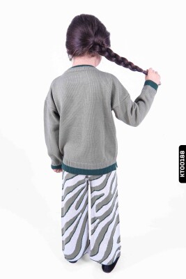 Kız Çocuk Yuvarlak Yakalı Cepli Kazaklı Çizgili Pantalonlu Alt Üst Takım 3-7 Yaş 2248 - 3