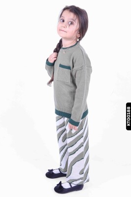 Kız Çocuk Yuvarlak Yakalı Cepli Kazaklı Çizgili Pantalonlu Alt Üst Takım 3-7 Yaş 2248 - 4