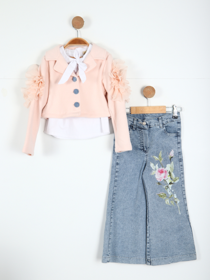 Kiz Çocuk Alt Üst Takım 4-7 Yaş 51009 Pudra - 1