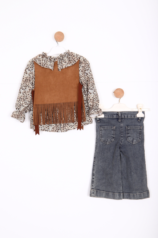 Kiz Çocuk Alt Üst Takım 2-6 Yaş 3174 Kaplan-Mavi - 5