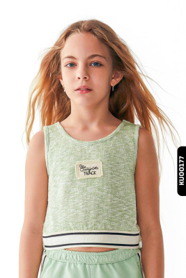U Yakalı Askılı Kollu Lastik Belli Kız Çocuk Bluz 8-14 Yaş 36303 Yeşil - NK KİDS