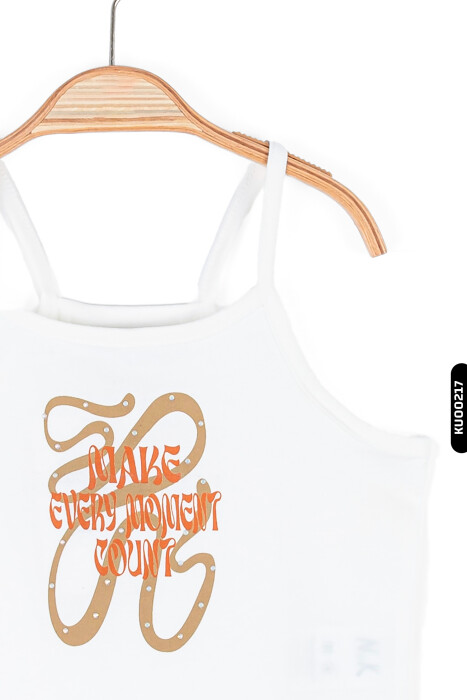 Aplikeli Askıllı Kollu Kısa Boylu Kız Çocuk Atlet Ve Askılı Bluz 8-14 Yaş 36429 Ekru - Kahverengi - 4