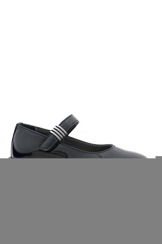 Rakerplus Siyah Rugan Cırtlı Kalın Tabanlı Metal Detaylı Kız Çocuk Okul Ayakkabısı - 2