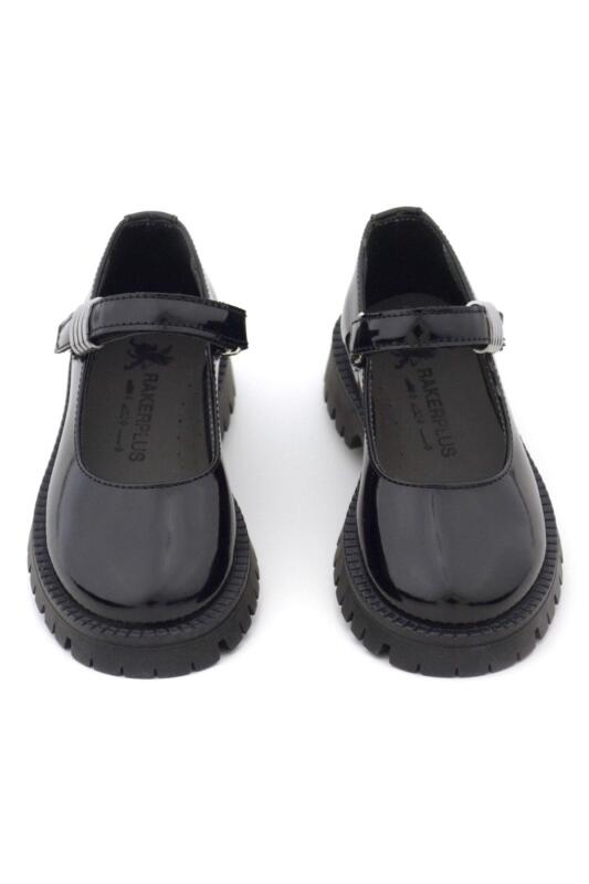 Rakerplus Siyah Rugan Cırtlı Kalın Tabanlı Metal Detaylı Kız Çocuk Okul Ayakkabısı - 8