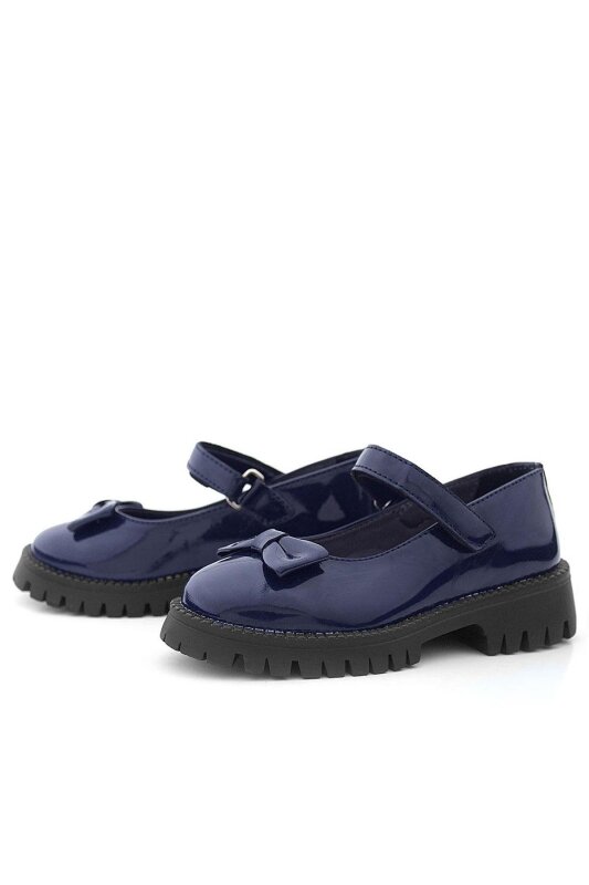 Rakerplus Lacivert Rugan Kalın Tabanlı Cırtlı Kız Çocuk Babet - 4