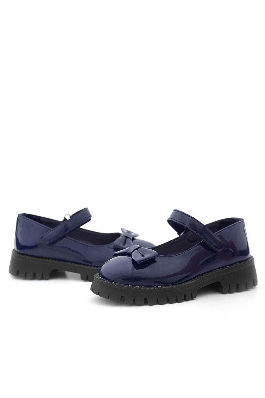 Rakerplus Lacivert Rugan Kalın Tabanlı Cırtlı Kız Çocuk Babet - 6