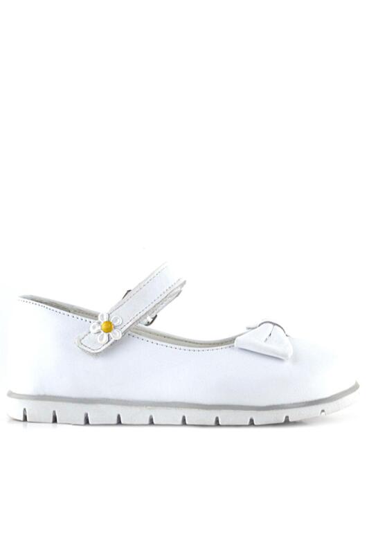 Rakerplus Hakiki Deri Beyaz Papatya Detaylı Cırtlı Kız Çocuk Babet Ayakkabı - 3