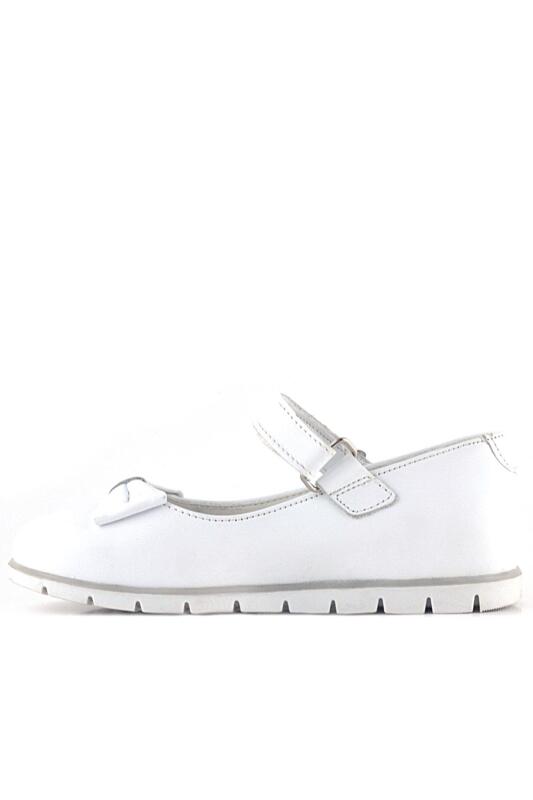 Rakerplus Hakiki Deri Beyaz Papatya Detaylı Cırtlı Kız Çocuk Babet Ayakkabı - 5