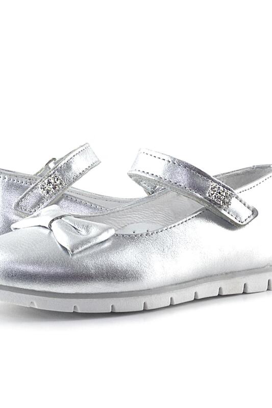 Rakerplus Hakiki Deri Gümüş Taşlı Cırtlı Kız Çocuk Babet - 5