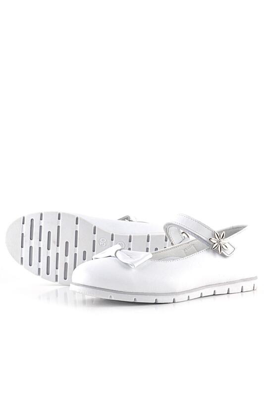 Rakerplus Hakiki Deri Beyaz Cırtlı Çiçek Detaylı Kız Çocuk Babet Ayakkabı - 6