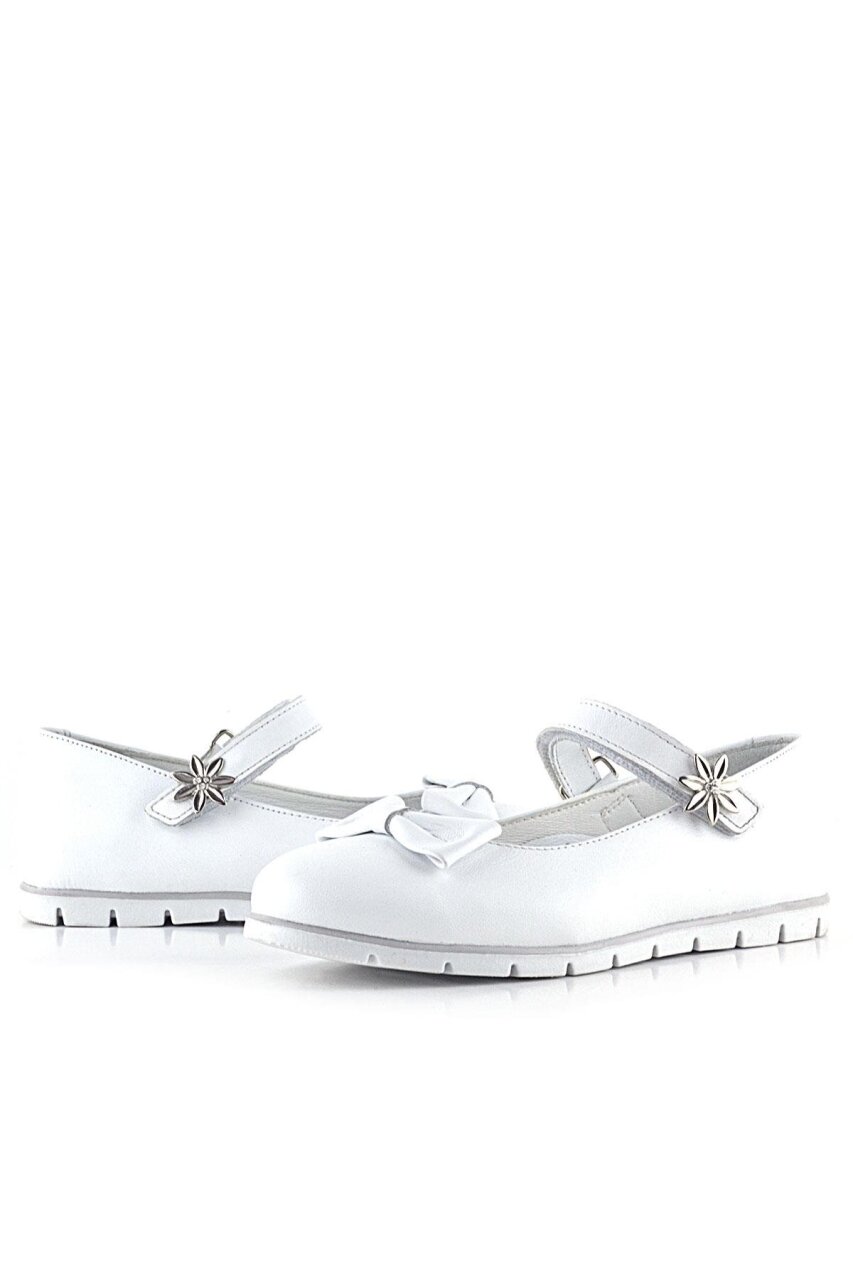Rakerplus Hakiki Deri Beyaz Cırtlı Çiçek Detaylı Kız Çocuk Babet Ayakkabı - 7