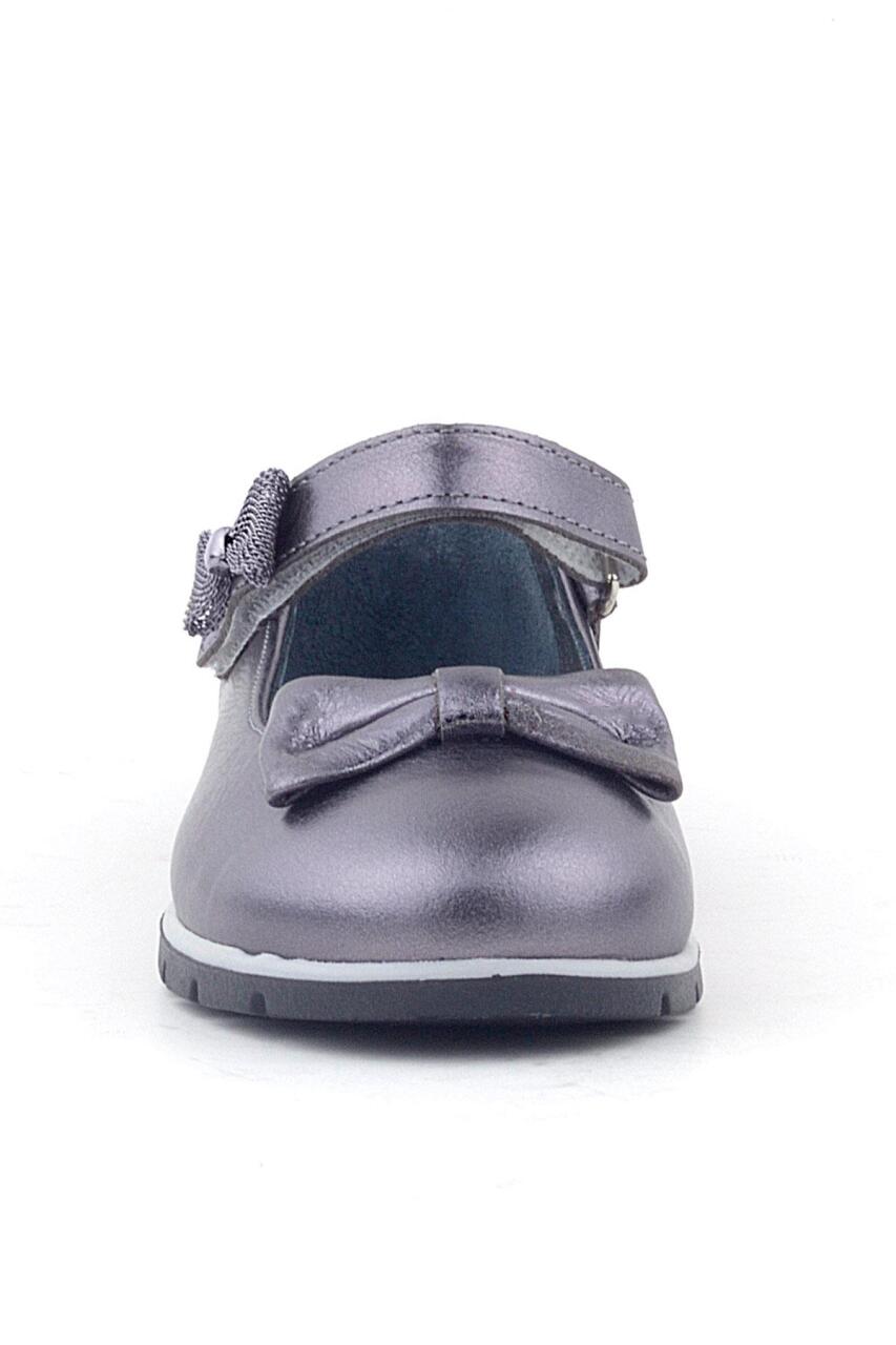 Rakerplus Hakiki Deri Platin Kurdele Detaylı Cırtlı Kız Çocuk Babet Ayakkabı - 3