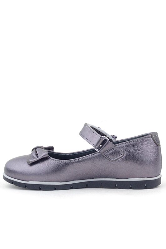 Rakerplus Hakiki Deri Platin Kurdele Detaylı Cırtlı Kız Çocuk Babet Ayakkabı - 4