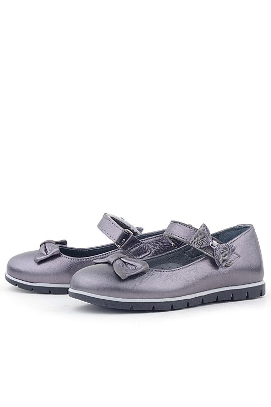 Rakerplus Hakiki Deri Platin Kurdele Detaylı Cırtlı Kız Çocuk Babet Ayakkabı - 5