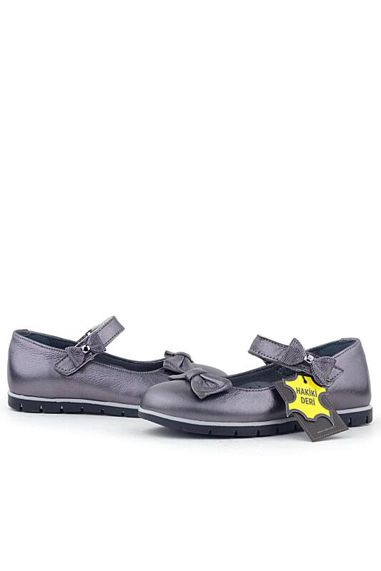 Rakerplus Hakiki Deri Platin Kurdele Detaylı Cırtlı Kız Çocuk Babet Ayakkabı - 7