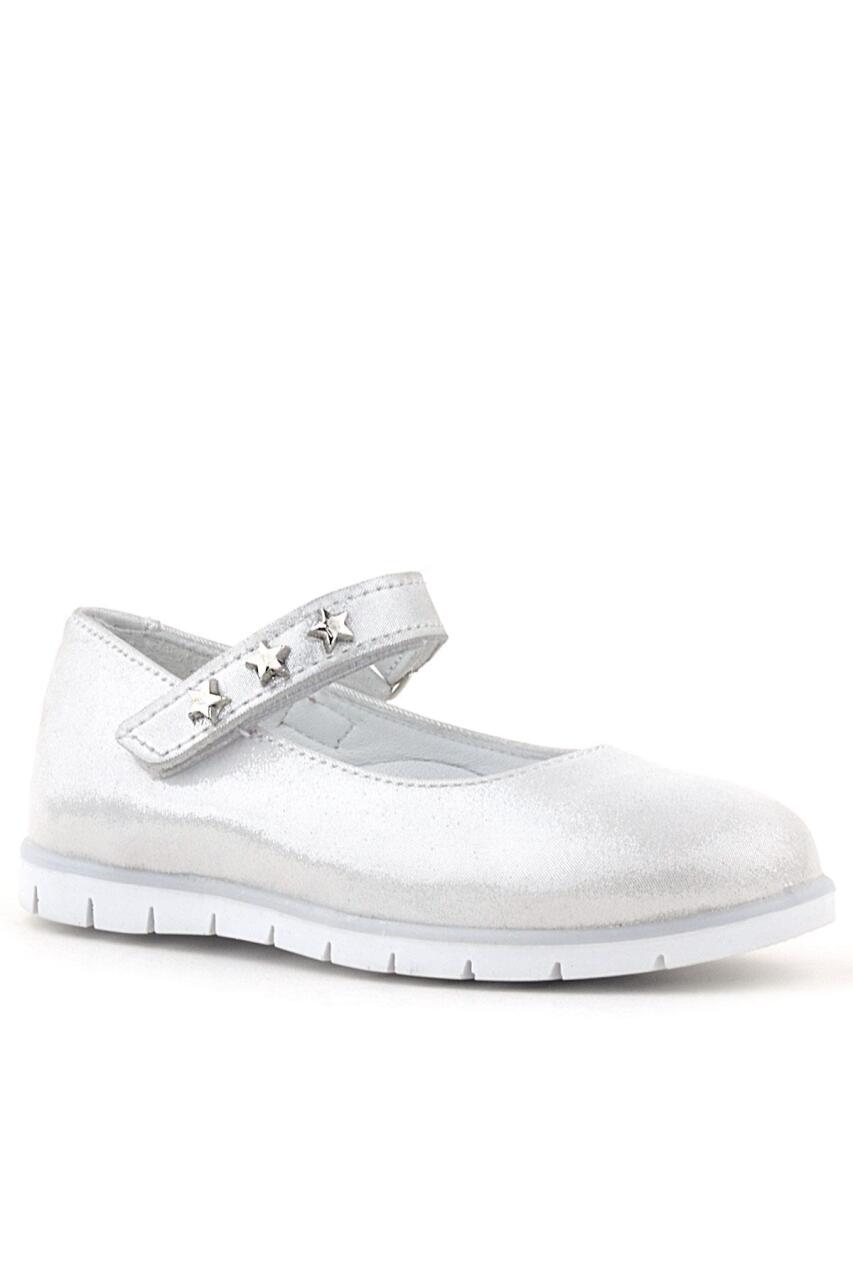 Rakerplus Hakiki Deri Gümüş Yıldızlı Cırtlı Kız Çocuk Babet - 1