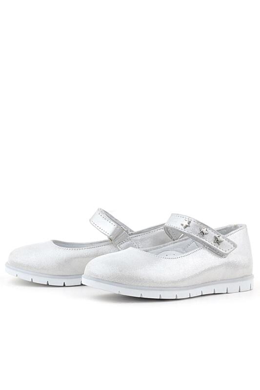 Rakerplus Hakiki Deri Gümüş Yıldızlı Cırtlı Kız Çocuk Babet - 3