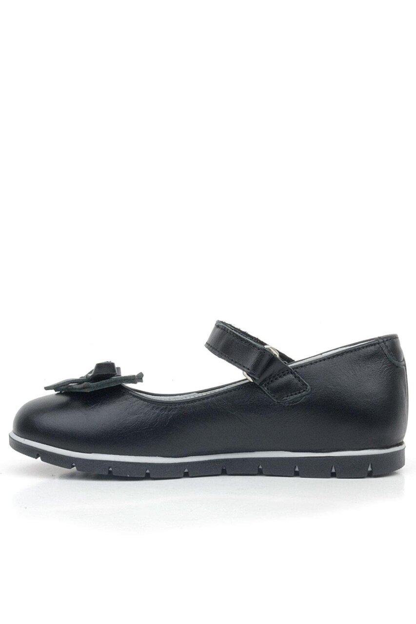 Rakerplus Hakiki Deri Siyah Kurdele Detaylı Kız Çocuk Babet - 2