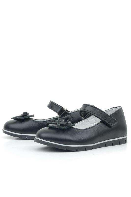 Rakerplus Hakiki Deri Siyah Kurdele Detaylı Kız Çocuk Babet - 3