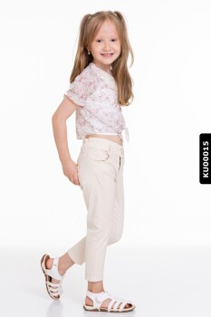 Pamuklu Çiçekli Dantel Yakalı Kız Çocuk Bluz 4-8 Yaş 34552 Ekru - Pudra - 6