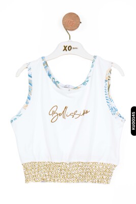 Lastik Belli Kolsuzlu Aplike Nakışlı Kız Çocuk Bluz 4-8 Yaş 36539 Ekru - 2