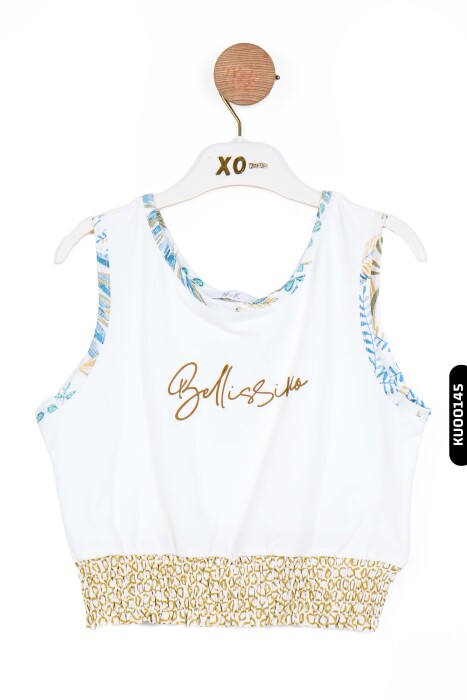 Lastik Belli Kolsuzlu Aplike Nakışlı Kız Çocuk Bluz 4-8 Yaş 36539 Ekru - 2