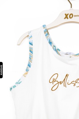 Lastik Belli Kolsuzlu Aplike Nakışlı Kız Çocuk Bluz 4-8 Yaş 36539 Ekru - 4