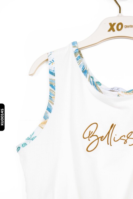 Lastik Belli Kolsuzlu Aplike Nakışlı Kız Çocuk Bluz 4-8 Yaş 36539 Ekru - 4