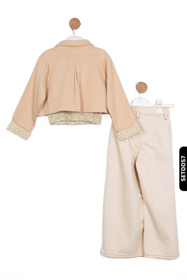 Lastik Belli Kolsuzlu Aplike Nakışlı Kız Çocuk Bluz 4-8 Yaş 36539 Ekru - 7