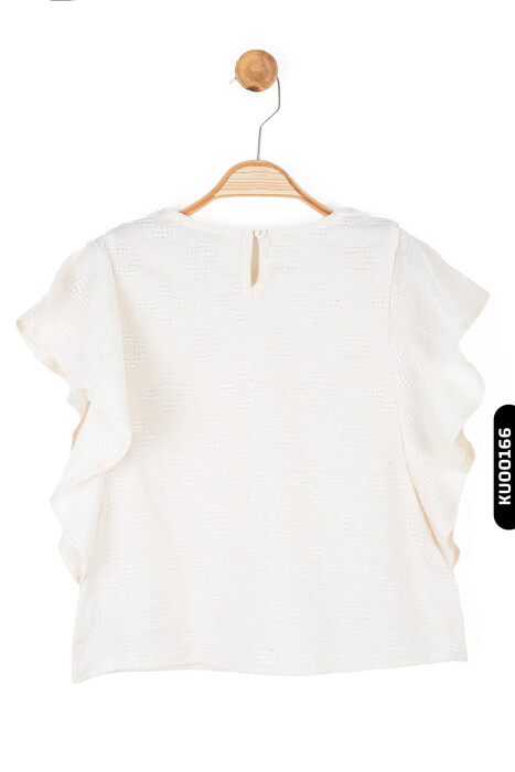 Melek Kollu O Yakalı Arka Düğmeli Ajurlu Kız Çocuk Bluz 8-14 Yaş 36361 Krem - 2