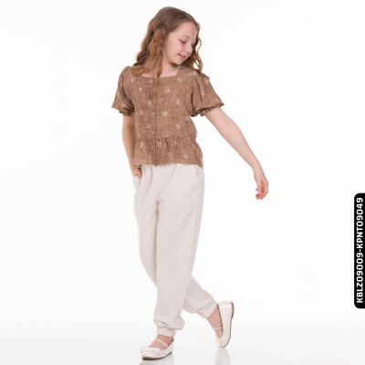 Kız Kareyaka Bluz 8-14 Yaş 34400 Kblz09009 Kahverengi - 3