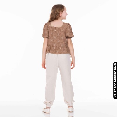 Kız Kareyaka Bluz 8-14 Yaş 34400 Kblz09009 Kahverengi - 4