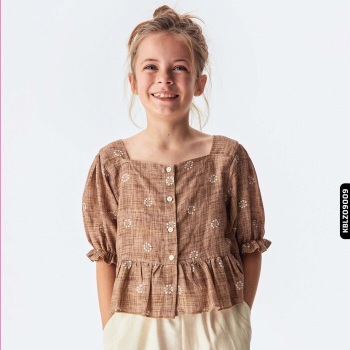 Kız Kareyaka Bluz 8-14 Yaş 34400 Kblz09009 Kahverengi - 5