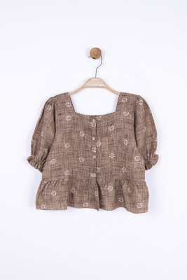 Kız Kareyaka Bluz 8-14 Yaş 34400 Kblz09009 Kahverengi - 6