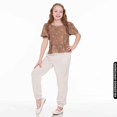 Kız Kareyaka Bluz 8-14 Yaş 34400 Kblz09009 Kahverengi - 2