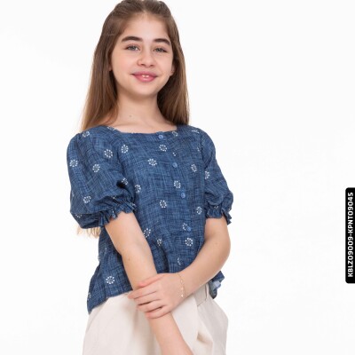 Kız Kareyaka Bluz 8-14 Yaş 34400 Kblz09009 Mavi - 5