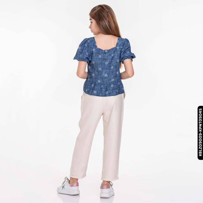 Kız Kareyaka Bluz 8-14 Yaş 34400 Kblz09009 Mavi - 4