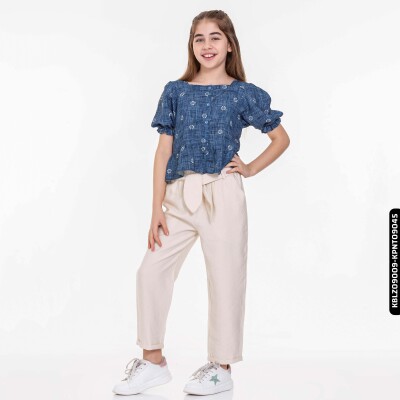 Kız Kareyaka Bluz 8-14 Yaş 34400 Kblz09009 Mavi - 3