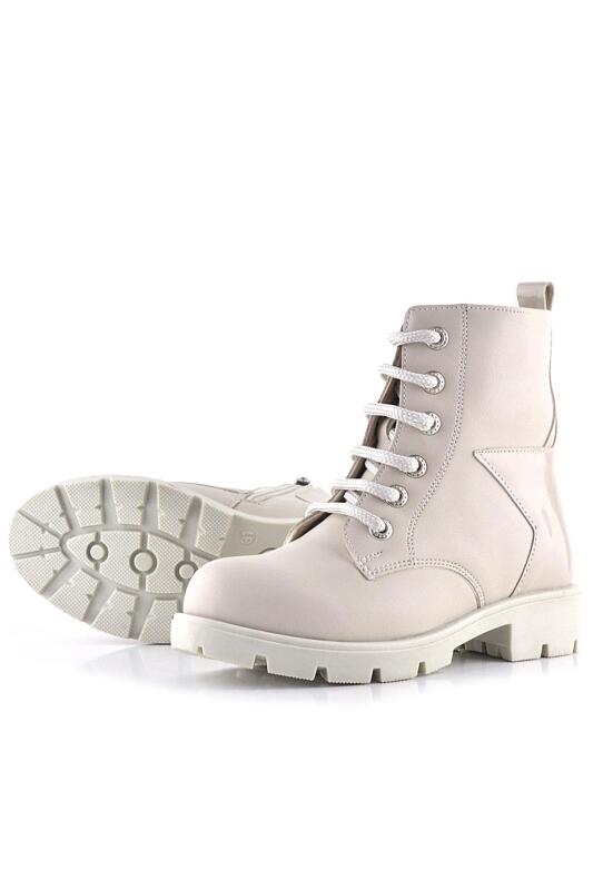 Rakerplus Krem Yıldız Detaylı Bağcıklı Fermuarlı Kız Çocuk Bot - 6