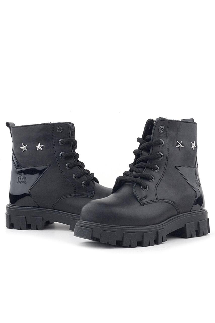 Rakerplus Siyah Bağcıklı Fermuarlı Metal Detaylı Kız Çocuk Bot - 6