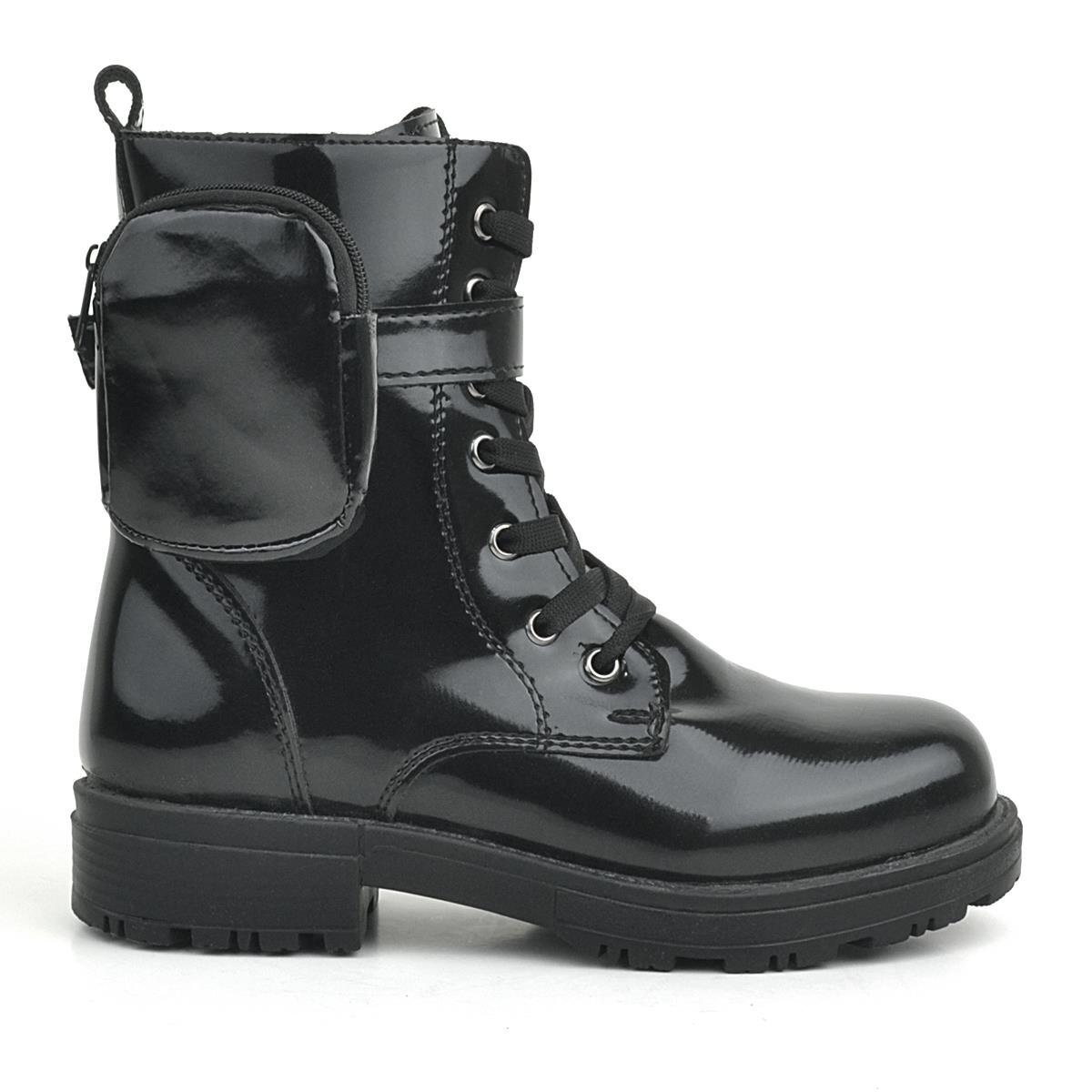 Rakerplus Siyah Rugan Fermuarlı Bağcıklı Cüzdanlı Kız Çocuk Bot - 2