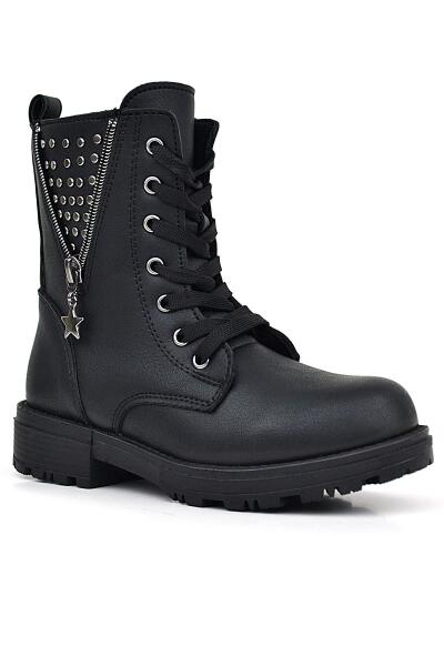 Rakerplus Siyah Bağcıklı Fermuarlı Detaylı Kız Çocuk Bot - 1