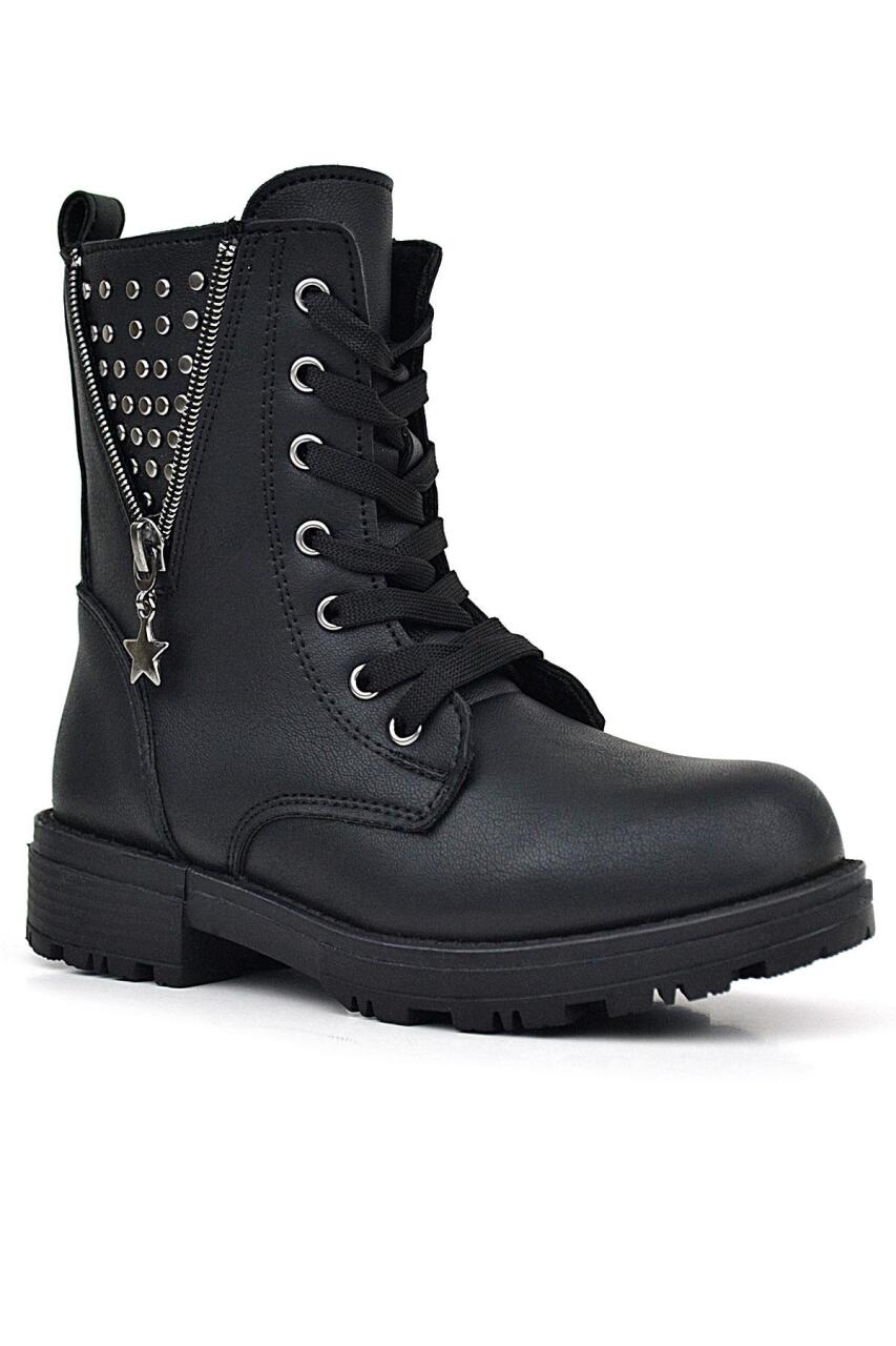 Rakerplus Siyah Bağcıklı Fermuarlı Detaylı Kız Çocuk Bot - 1