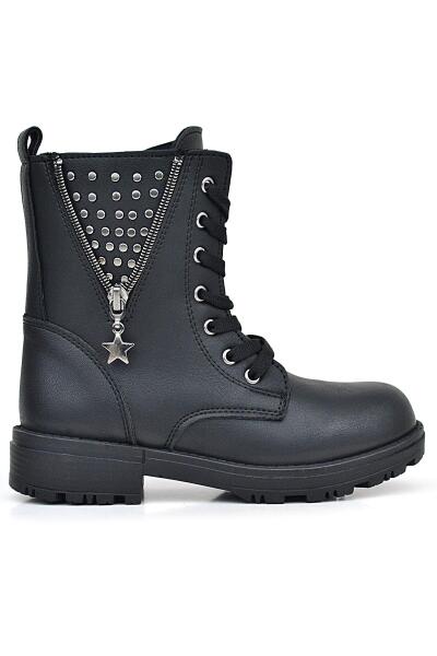 Rakerplus Siyah Bağcıklı Fermuarlı Detaylı Kız Çocuk Bot - 2